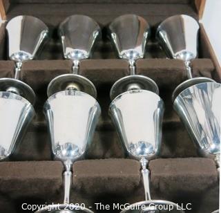 Set of 16 Silver Plated (8 Goblets & 8 Coupes) in Felt Lined Wooden Case, Marked De Uberti Italy