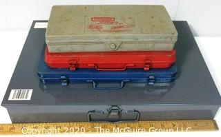 Three Tool Boxes with Tools and (1) Metal Parts Bin (empty)