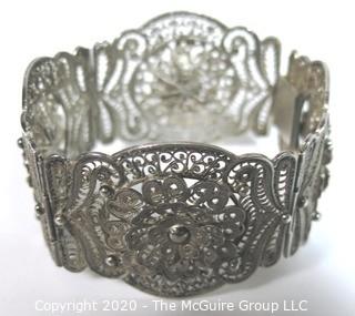 Sterling Silver Wide Filigree Bracelet.  Clasp is broken. 37.5 g