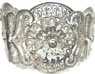 Sterling Silver Wide Filigree Bracelet.  Clasp is broken. 37.5 g