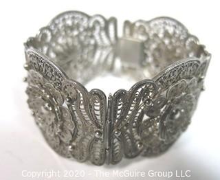 Sterling Silver Wide Filigree Bracelet.  Clasp is broken. 37.5 g