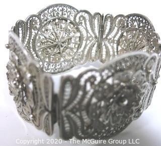 Sterling Silver Wide Filigree Bracelet.  Clasp is broken. 37.5 g