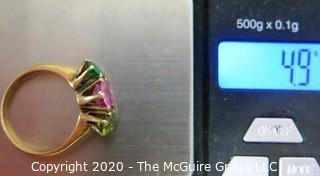 Vintage 14kt Yellow Gold Ring with Three Gemstones in Prong Setting