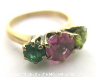 Vintage 14kt Yellow Gold Ring with Three Gemstones in Prong Setting