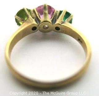 Vintage 14kt Yellow Gold Ring with Three Gemstones in Prong Setting