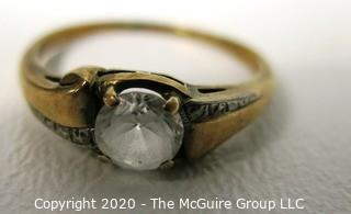 Vintage 10 kt Yellow Gold with Clear Gemstone and Silver Embellishment 