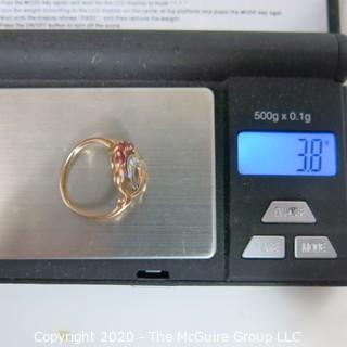 Antique 14 kt and Palladium with Clear and Pink Gemstone Ring.  Marked 14 kt - PALL