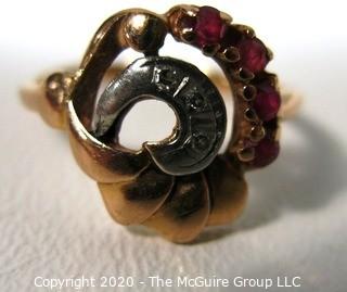 Antique 14 kt and Palladium with Clear and Pink Gemstone Ring.  Marked 14 kt - PALL