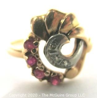 Antique 14 kt and Palladium with Clear and Pink Gemstone Ring.  Marked 14 kt - PALL