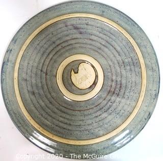 Large Hand Thrown Pottery Charger or Platter with Fish Design.  Measures approximately 20" in diameter.