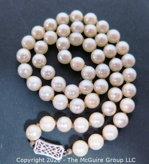 Vintage Pearl Necklace with Sterling Clasp.  Clasp broken. Measures approximately 16",