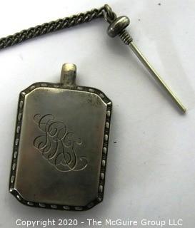 Antique Sterling Perfume Flask Pendant or Fob.  Engraved with Original Owners Initials.