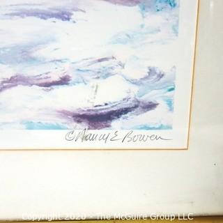 Framed Under Glass Print of Sailboat on Water Signed by Artist Nancy Bowen