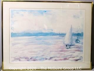 Framed Under Glass Print of Sailboat on Water Signed by Artist Nancy Bowen