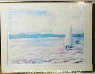 Framed Under Glass Print of Sailboat on Water Signed by Artist Nancy Bowen