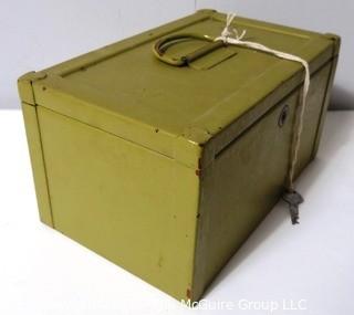 Vintage Green Metal Heavy Lock Box with Key