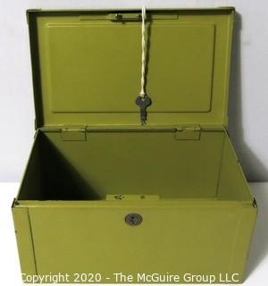 Vintage Green Metal Heavy Lock Box with Key