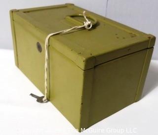 Vintage Green Metal Heavy Lock Box with Key