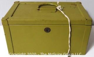 Vintage Green Metal Heavy Lock Box with Key