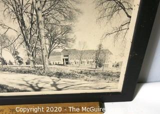 Framed Black & White Photograph of Swarthmore College.  Frame Loose. 