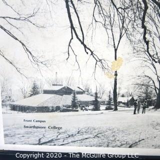 Framed Black & White Photograph of Swarthmore College.  Frame Loose. 