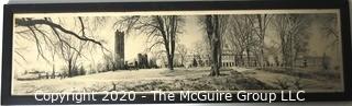 Framed Black & White Photograph of Swarthmore College.  Frame Loose. 