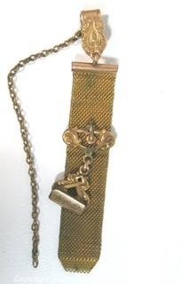 Goldtone or Brass Woven Watch Fob with Engraving