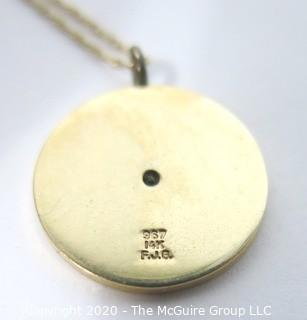 14 kt Yellow Gold Disk Pendant on Chain with Diamond