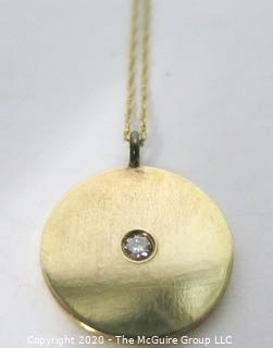 14 kt Yellow Gold Disk Pendant on Chain with Diamond