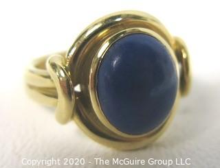 Yellow Gold Plated Ring with Lapis Stone Center. 