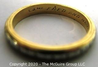 14kt Yellow Ring with 14kt White Gold Inset Wedding Band.  Engraved 