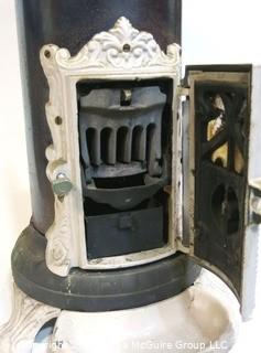 Art Nouveau French Parlor Stove; Godin Model 3720; Cast Iron and Enamel; 32" Tall