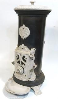 Art Nouveau French Parlor Stove; Godin Model 3720; Cast Iron and Enamel; 32" Tall