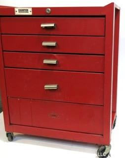 Champion Red Five Drawer Metal Tool Chest on Castors 