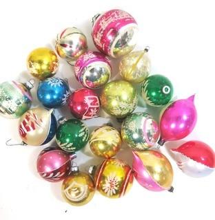 Group of Vintage Glass Ball Ornaments with Decoration