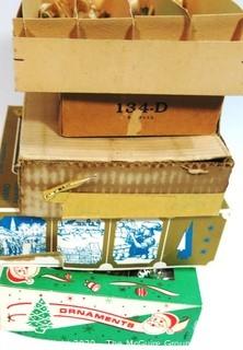 Five Boxes of Vintage Glass Painted Ornaments - Original Boxes