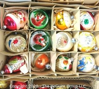 Five Boxes of Vintage Glass Painted Ornaments - Original Boxes