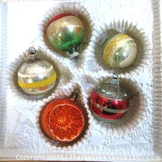 Five Boxes of Vintage Glass Painted Ornaments - Original Boxes