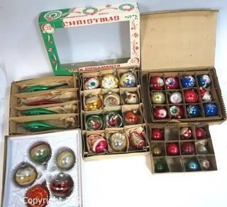 Five Boxes of Vintage Glass Painted Ornaments - Original Boxes