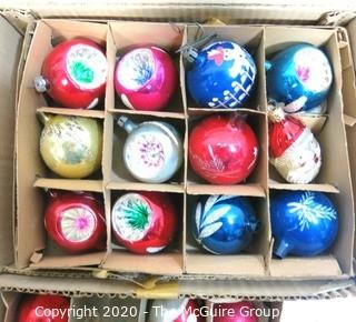 Five Boxes of Vintage Glass Painted Ornaments - Original Boxes