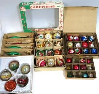 Five Boxes of Vintage Glass Painted Ornaments - Original Boxes