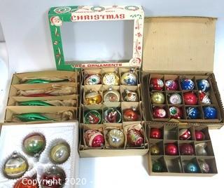 Five Boxes of Vintage Glass Painted Ornaments - Original Boxes