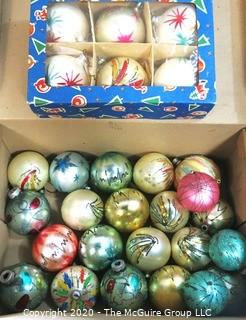 Group of Hand Blown and Painted Glass Ornaments in Box.  Made in Poland