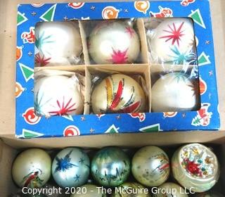 Group of Hand Blown and Painted Glass Ornaments in Box.  Made in Poland