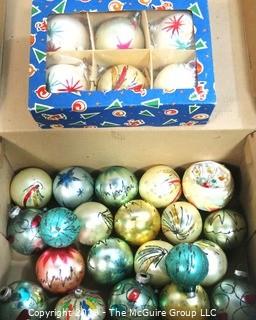 Group of Hand Blown and Painted Glass Ornaments in Box.  Made in Poland