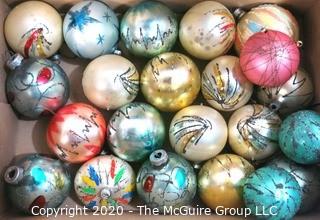 Group of Hand Blown and Painted Glass Ornaments in Box.  Made in Poland