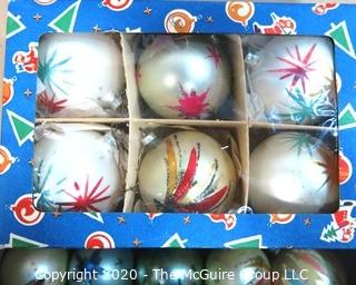 Group of Hand Blown and Painted Glass Ornaments in Box.  Made in Poland