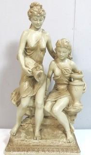 Large Plaster Statue of Greek Goddesses with Urns Made by The Universal Statuary Company of Chicago. Approximately 25" tall.