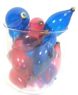 Group of Blue and Red Hand Blown Glass Translucent Ornaments