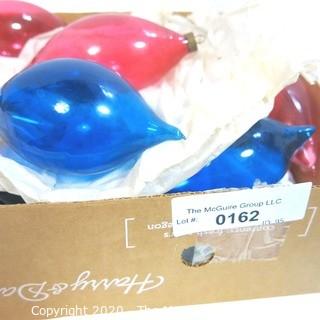 Group of Blue and Red Hand Blown Glass Translucent Ornaments